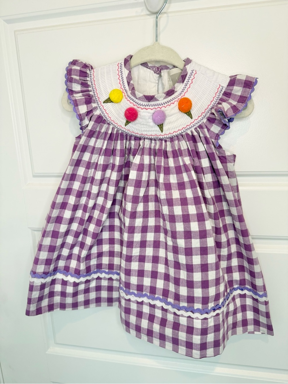 Lil Cactus Baby Girl 6-12 Months Smocked Gingham Dress Ice Cream Cones